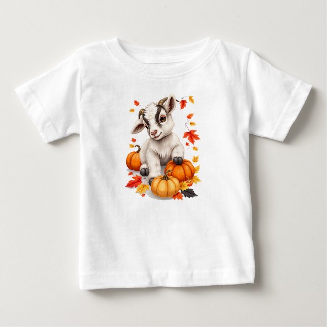 Adsible Baby Goat med Pumpkins Fall T Shirt (Framsida)