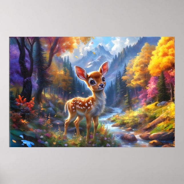 Adsible Baby Hjort i en "Enchanted Forest" Poster (Framsidan)