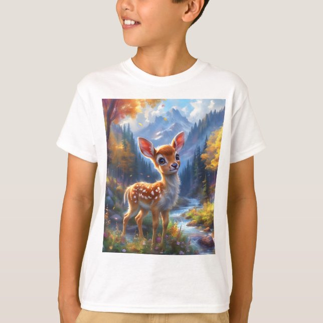 Adsible Baby Hjort i en "Enchanted Forest" T Shirt (Framsida)