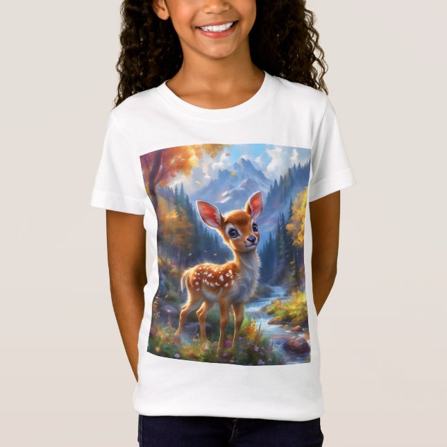 Adsible Baby Hjort i en "Enchanted Forest" T Shirt (Framsida)