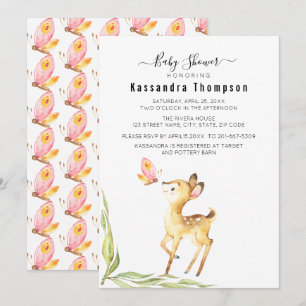 Adsible Baby Hjort with Butterfly Baby Shower Inbjudningar