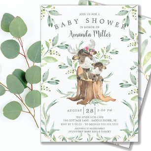 Adsible Baby Moose and Mamma Baby Shower Inbjudningar