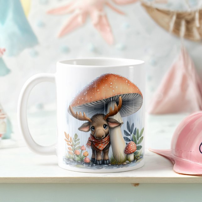 Adsible Baby Moose under Mushroom Umbrella Kaffemugg (Skapare uppladdad)