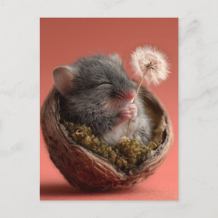 Adsible Baby Mouse Sleeping in a Walnut Snäcka Helg Vykort