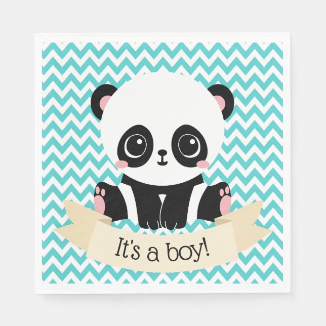 Adsible Baby Panda Blue Baby Shower Papper Napkins Pappersservett (Framsidan)