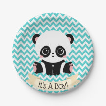 Adsible Baby Panda Blue Baby Shower Papper Tallrik