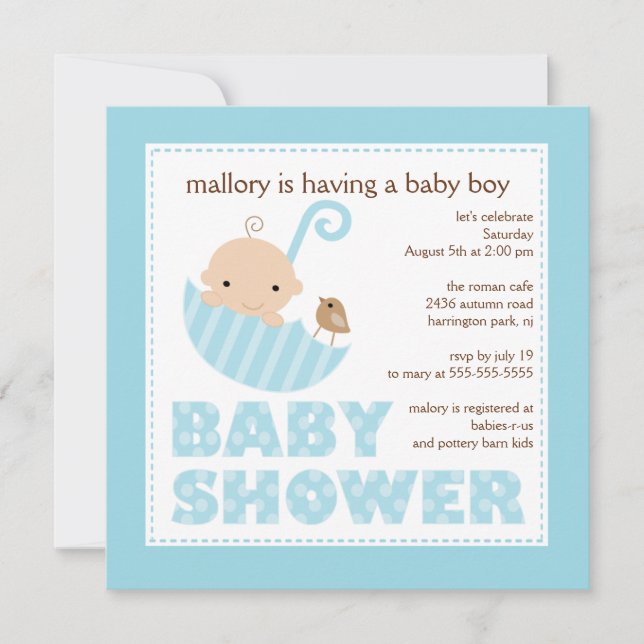Adsible Baby Paraplla Boy Baby Shower Inbjudningar (Framsida)