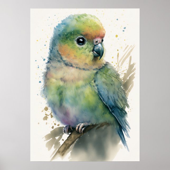 Adsible Baby Parrot Watercolor Nursery Poster (Framsidan)