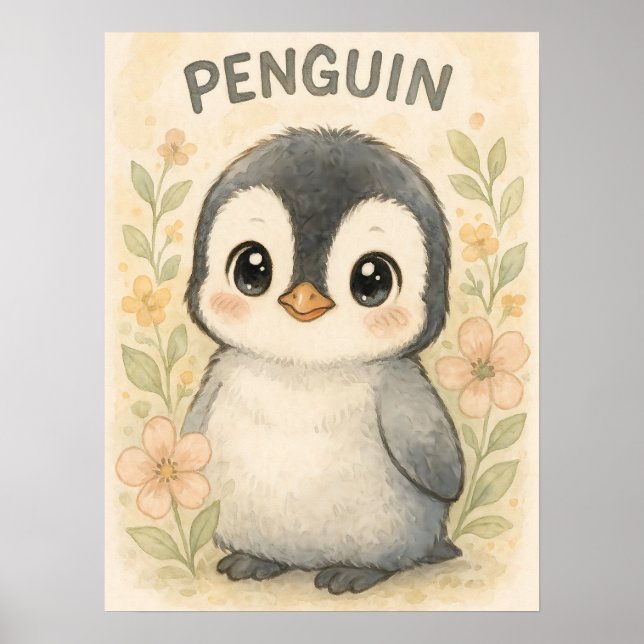 Adsible Baby Penguin - Cute Art för barn Room Poster (Framsidan)