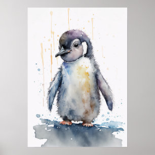 Adsible Baby Penguin Watercolor Nursery Poster