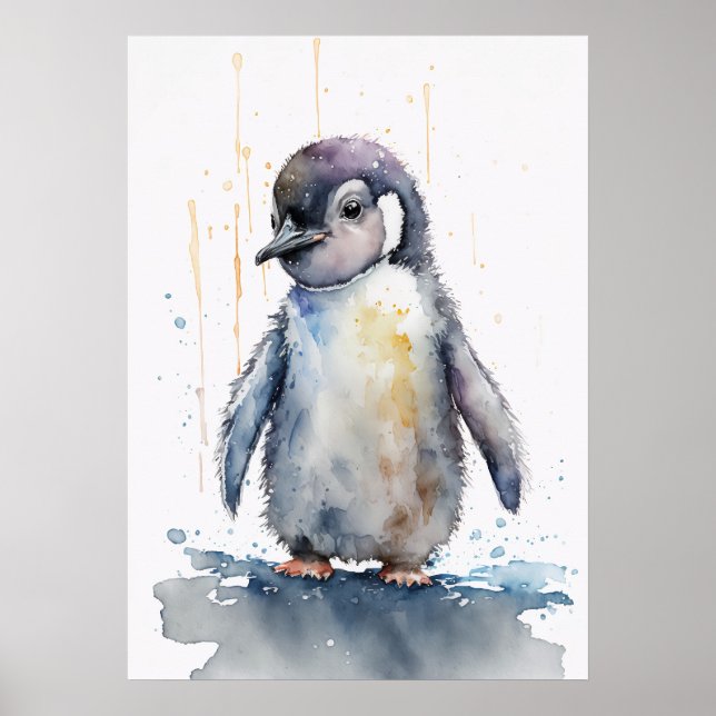 Adsible Baby Penguin Watercolor Nursery Poster (Framsidan)