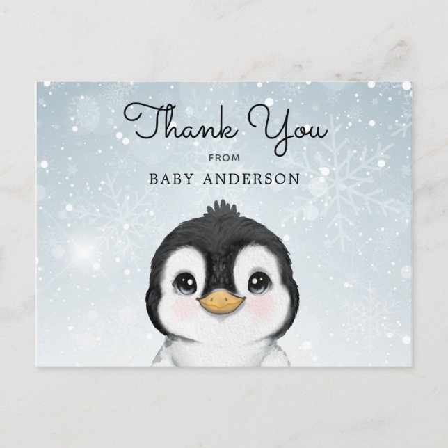 Adsible Baby Penguin Winter Tack vykort (Framsida)