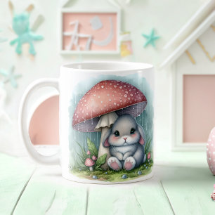 Adsible Baby Rabbit under Mushroom Umbrella Kaffemugg