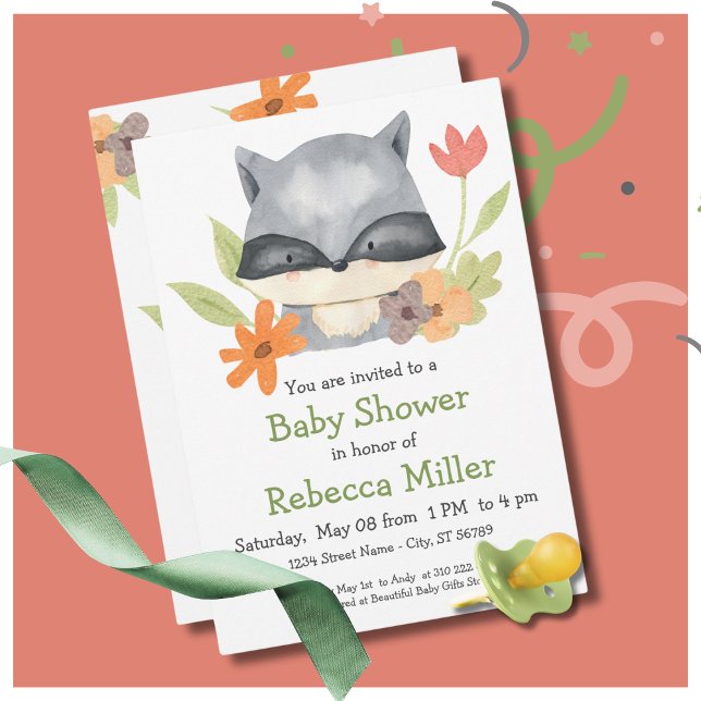 Adsible Baby Raccoon Baby Shower Inbjudningar (Skapare uppladdad)