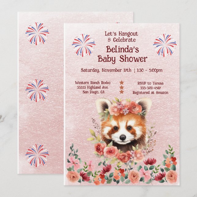 Adsible Baby Red Panda Bear Baby Shower Inbjudningar (Fram/baksida)