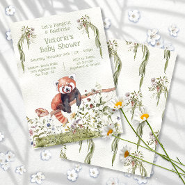 Adsible Baby Red Panda Bear Baby Shower Inbjudningar