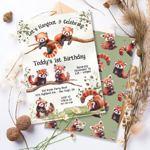 Adsible Baby Red Panda Bear Födelsedagsfest Inbjudningar