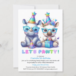 Adsible Baby Rhino Birthday - Blue Glitter Inbjudningar