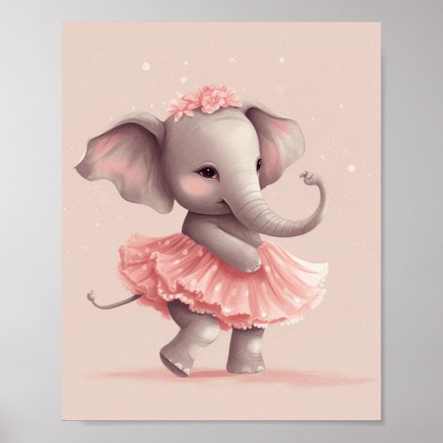 Adsible baby rosa elephant with polka dot dress dr poster (Framsidan)