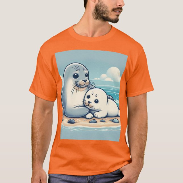 "Adsible Baby Seal with Mamma-Ocean Kärlek" T Shirt (Framsida)