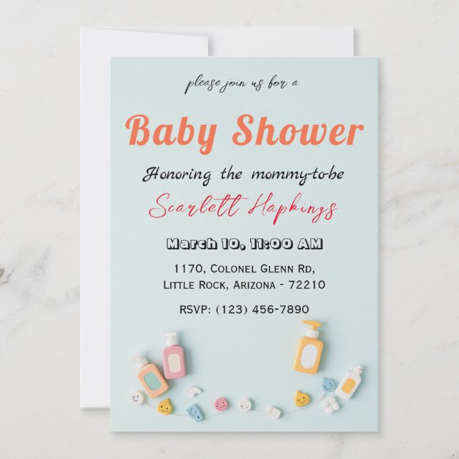 Adsible Baby Shower Card med Baby Essentials Inbjudningar (Framsida)