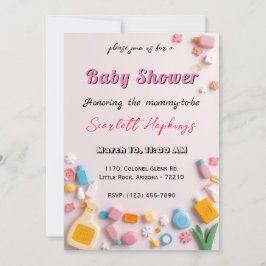 Adsible Baby Shower Card med Baby Essentials Inbjudningar