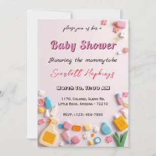 Adsible Baby Shower Card med Baby Essentials Inbjudningar