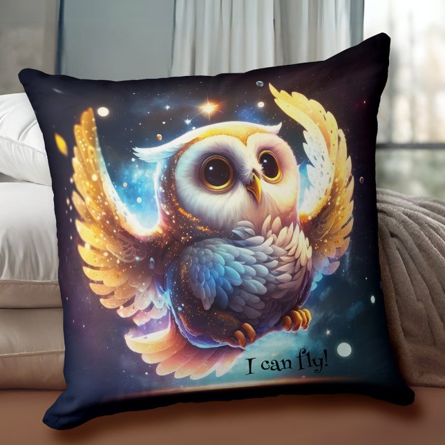 Adsible Baby Uggla Bird Kudde (Pillow featuring a cute little owl learning to fly. An adorable pillow for a child's room.)
