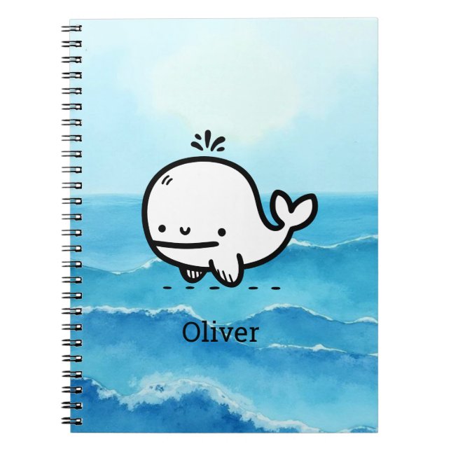 Adsible Baby Whale - Kawaii Sea CreatLine Art Anteckningsbok (Framsidan)