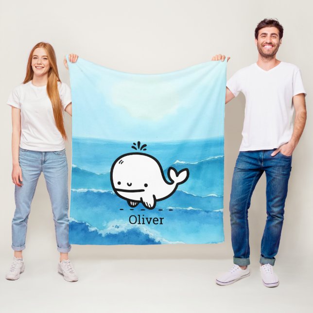 Adsible Baby Whale - Kawaii Sea CreatLine Art Fleecefilt (På plats)
