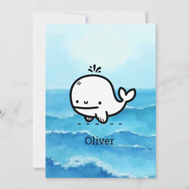 Adsible Baby Whale - Kawaii Sea CreatLine Art Inbjudningar (Framsida)