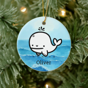 Adsible Baby Whale - Kawaii Sea CreatLine Art Julgransprydnad Keramik