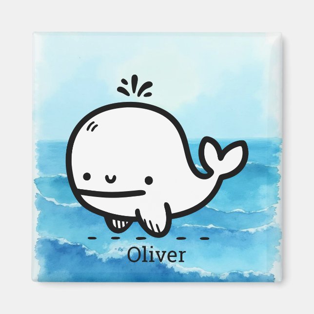 Adsible Baby Whale - Kawaii Sea CreatLine Art Magnet (Framsidan)