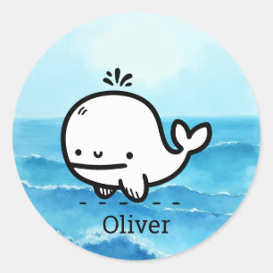 Adsible Baby Whale - Kawaii Sea CreatLine Art Runt Klistermärke
