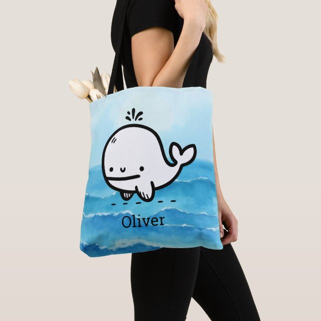 Adsible Baby Whale - Kawaii Sea CreatLine Art Tygkasse (Närbild)