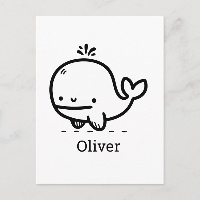 Adsible Baby Whale - Kawaii Sea CreatLine Art Vykort (Framsida)