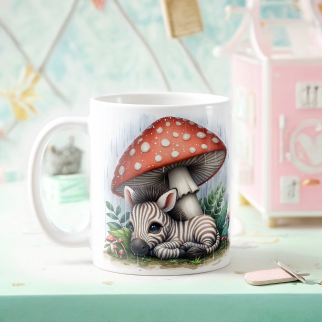 Adsible Baby Zebra under Mushroom Umbrella Kaffemugg (Skapare uppladdad)