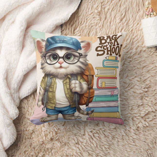 Adsible Back to school Cat Wat Backpack Kudde (Filt)