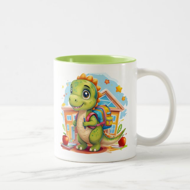 Adsible Back to School Dinosaur with Backpack Två-Tonad Mugg (Höger)