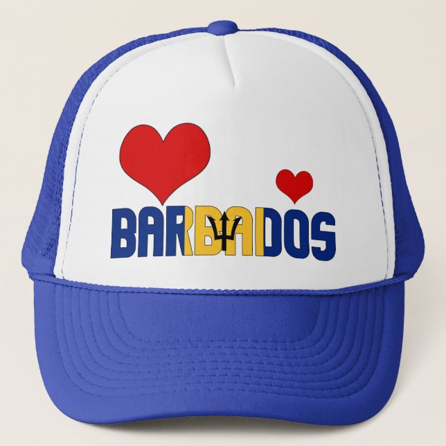 Adsible Barbados Flagga Hearts Patriotic Keps (Framsida)