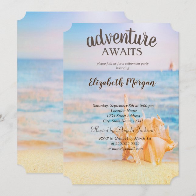 Adsible Beach,Sand,Seashells Pension Party Inbjudningar (Fram/baksida)