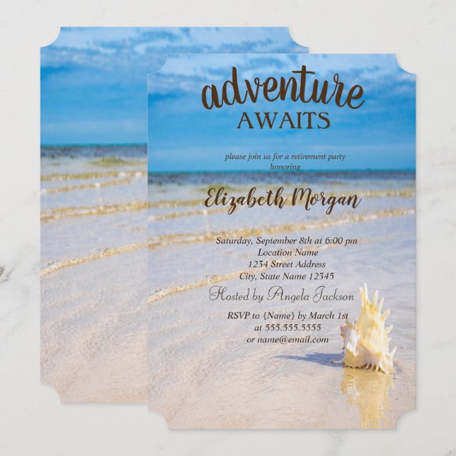 Adsible Beach,Vinkara,Seashells Pension Party Inbjudningar (Fram/baksida)