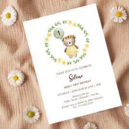 Adsible Bear Birthday bjudande for Girls - Cute Inbjudningar