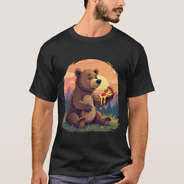Adsible Bear Eating Pizza T Shirt (Framsida)