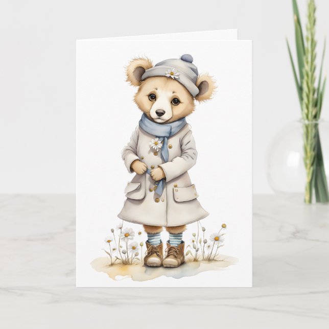 Adsible Bear in Jackat Hat Scarf Boots Daisy blank Kort (Framsida)