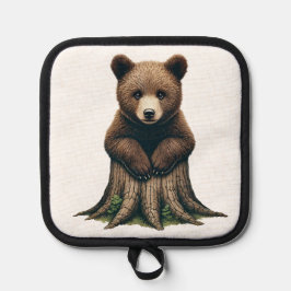 Adsible Bear Unge Sitta vid Träd-stumpen