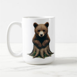 Adsible Bear Unge Sitta vid Träd-stumpen Kaffemugg