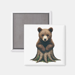 Adsible Bear Unge Sitta vid Träd-stumpen Magnet