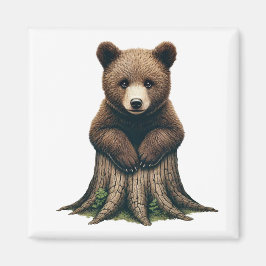 Adsible Bear Unge Sitta vid Träd-stumpen Magnet
