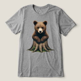 Adsible Bear Unge Sitta vid Träd-stumpen T Shirt